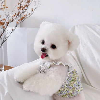 MIJIA Pet Clothes Spring and Summer Puffy Lace Floral Sling Teddy Bichon Dog Cat Vest Thin