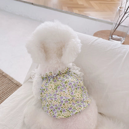 MIJIA Pet Clothes Spring and Summer Puffy Lace Floral Sling Teddy Bichon Dog Cat Vest Thin