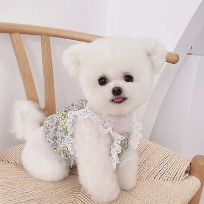 MIJIA Pet Clothes Spring and Summer Puffy Lace Floral Sling Teddy Bichon Dog Cat Vest Thin