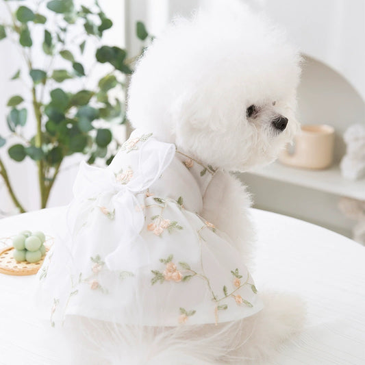 Puppy Dog Spring and Summer Breathable Lace Ribbon Floral Double-Layer Princess Dress Cat Teddy Small and Medium-Sized Dogs Pet Clothes