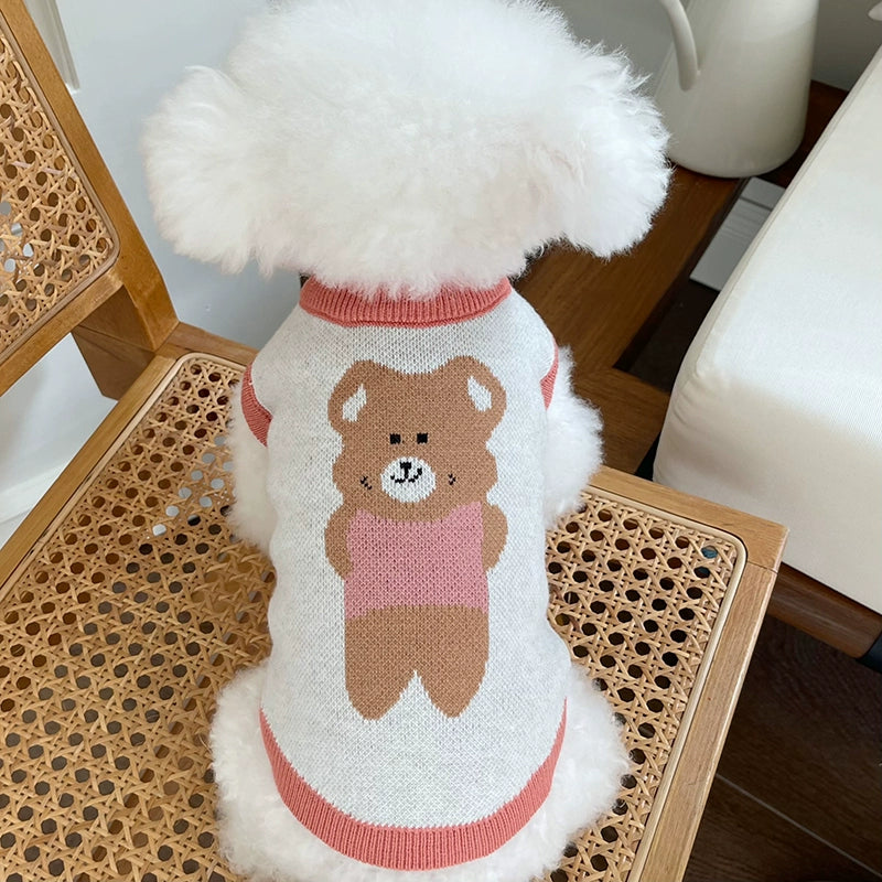 Pet Clothes Fall and Winter New Arrival Bear Thick Warm Sweater Teddy Bichon Dog Cat Elastic Knitting Vest