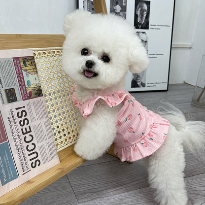 Pet Clothes Spring and Summer Thin Breathable Flounced Sleeve Vest Teddy Bichon Puppy Clothes