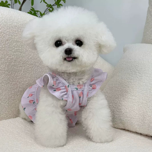 Pet Clothes Spring and Summer Thin Breathable Flounced Sleeve Vest Teddy Bichon Puppy Clothes