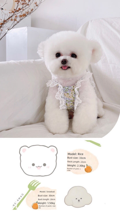 MIJIA Pet Clothes Spring and Summer Puffy Lace Floral Sling Teddy Bichon Dog Cat Vest Thin