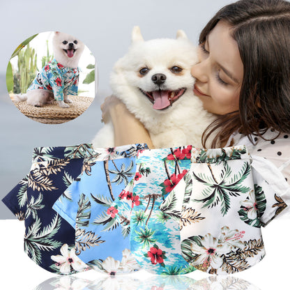 Pet Summer Cotton Shirts Hawaii Style Floral Pattern Dog Shirt Hawaiian Printed Puppy Doggie Shirt Beach Breathable Cool Clothes