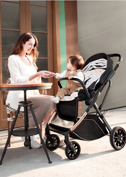 Fashion High View Baby Stroller Ergonomics Seat Bassinet for Newborn Portable Baby Pram One Hand to Recline Basket Pushchair