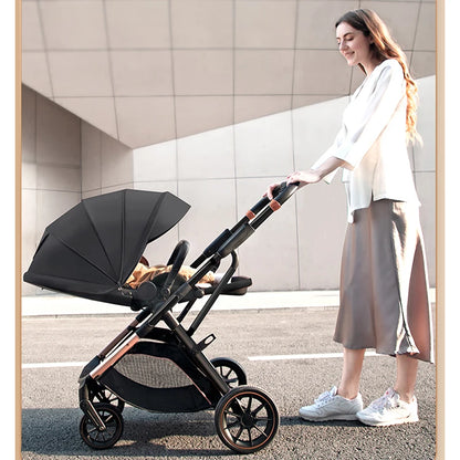 Fashion High View Baby Stroller Ergonomics Seat Bassinet for Newborn Portable Baby Pram One Hand to Recline Basket Pushchair