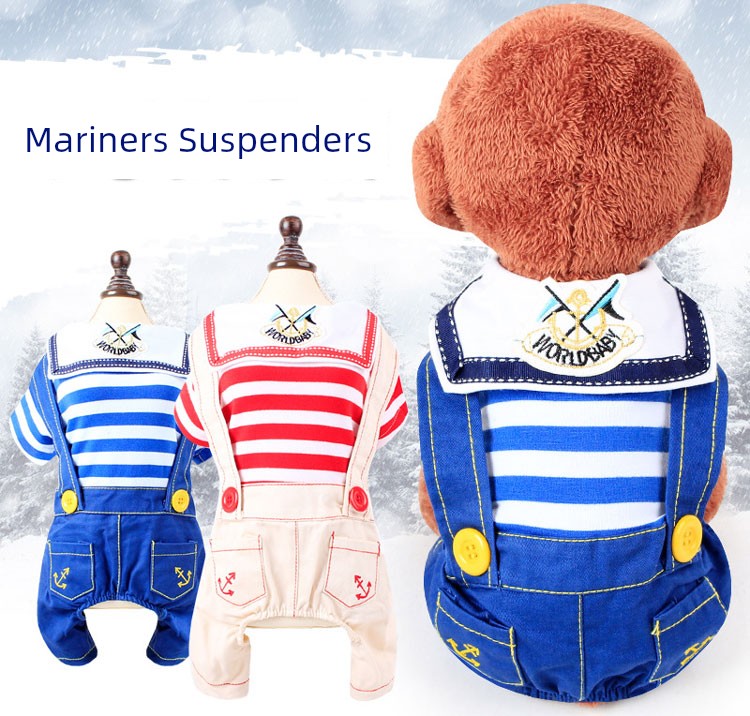 Dog Preppy Style Navy Sailor Four-Legged Pet Clothing Suspenders