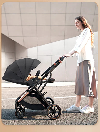 Fashion High View Baby Stroller Ergonomics Seat Bassinet for Newborn Portable Baby Pram One Hand to Recline Basket Pushchair