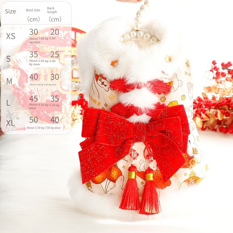 Spring Pet Small Skirt Clothes Princess Tassel Lace Tang Suit Group Pet Clothes New Year Festive Gift Box