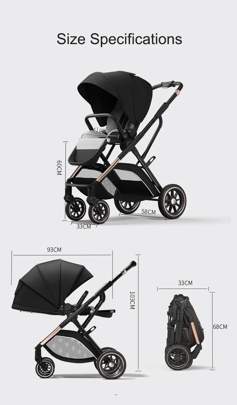 Fashion High View Baby Stroller Ergonomics Seat Bassinet for Newborn Portable Baby Pram One Hand to Recline Basket Pushchair