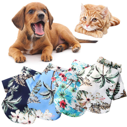 Pet Summer Cotton Shirts Hawaii Style Floral Pattern Dog Shirt Hawaiian Printed Puppy Doggie Shirt Beach Breathable Cool Clothes