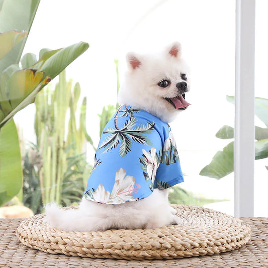 Pet Summer Cotton Shirts Hawaii Style Floral Pattern Dog Shirt Hawaiian Printed Puppy Doggie Shirt Beach Breathable Cool Clothes