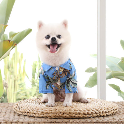 Pet Summer Cotton Shirts Hawaii Style Floral Pattern Dog Shirt Hawaiian Printed Puppy Doggie Shirt Beach Breathable Cool Clothes