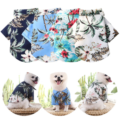 Pet Summer Cotton Shirts Hawaii Style Floral Pattern Dog Shirt Hawaiian Printed Puppy Doggie Shirt Beach Breathable Cool Clothes