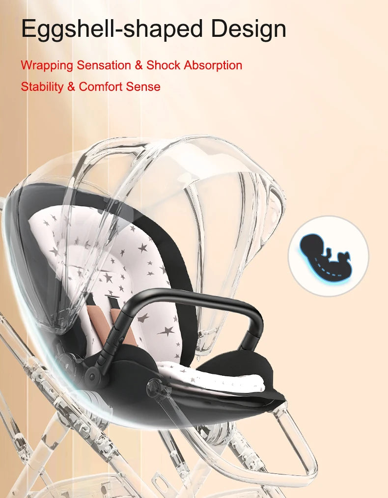 Fashion High View Baby Stroller Ergonomics Seat Bassinet for Newborn Portable Baby Pram One Hand to Recline Basket Pushchair