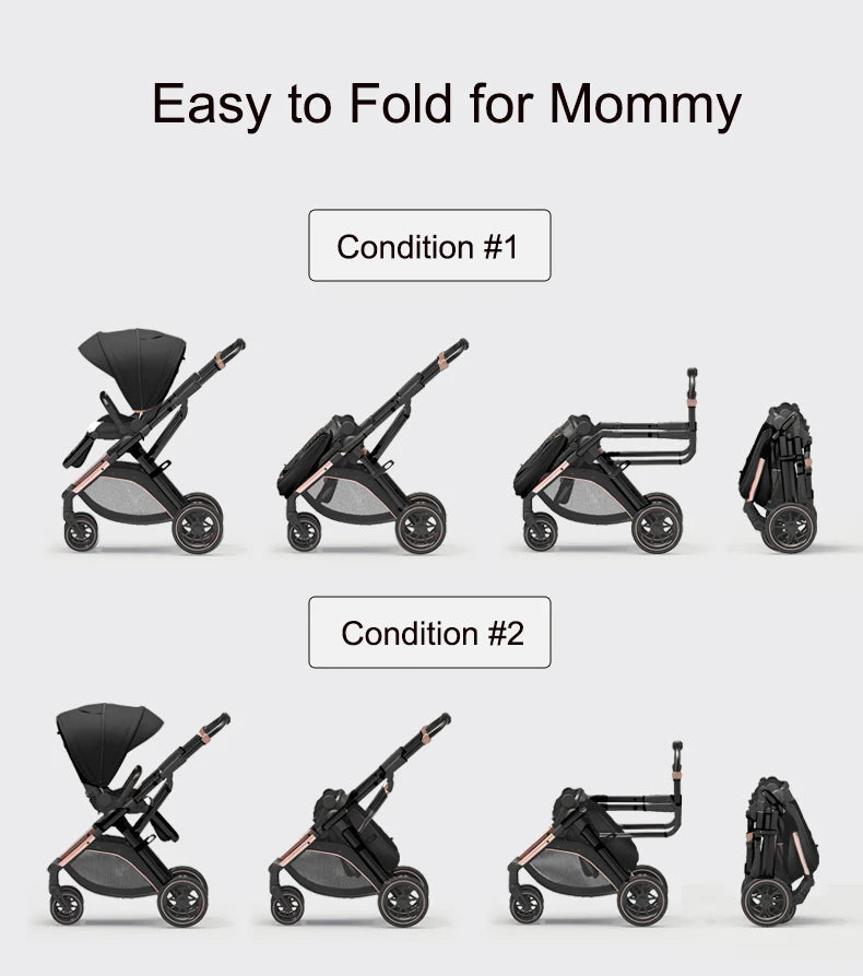 Fashion High View Baby Stroller Ergonomics Seat Bassinet for Newborn Portable Baby Pram One Hand to Recline Basket Pushchair