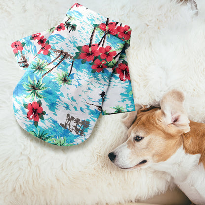 Pet Summer Cotton Shirts Hawaii Style Floral Pattern Dog Shirt Hawaiian Printed Puppy Doggie Shirt Beach Breathable Cool Clothes