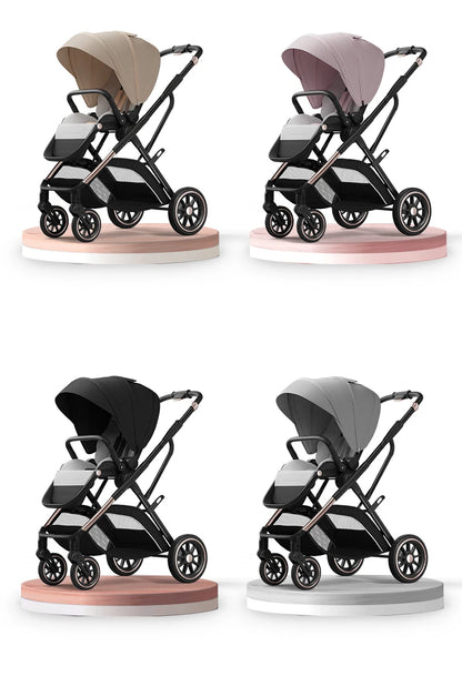 Fashion High View Baby Stroller Ergonomics Seat Bassinet for Newborn Portable Baby Pram One Hand to Recline Basket Pushchair