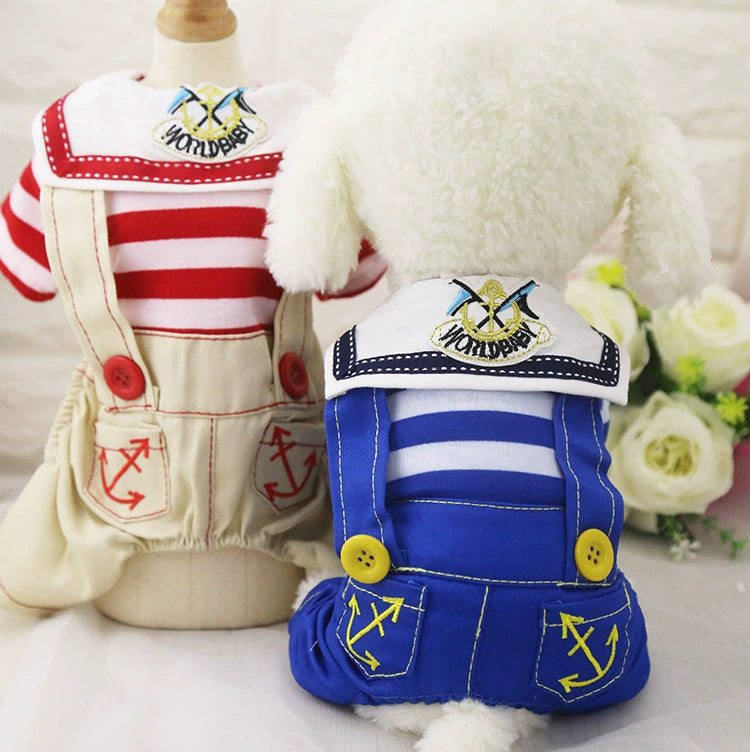 Dog Preppy Style Navy Sailor Four-Legged Pet Clothing Suspenders